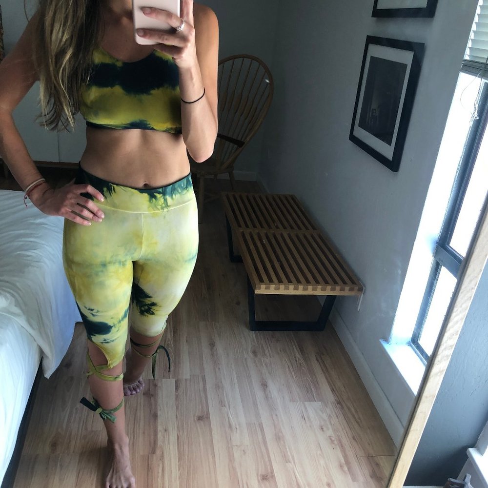 Green/Yellow Tie Dye Leggings Mid Rise